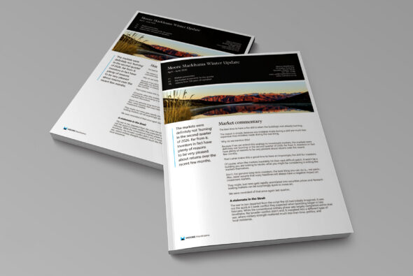 Cover of the Moore Markhams Q2 2026 Economic Commentary featuring market performance, economic trends, investment insights and risk management analysis.