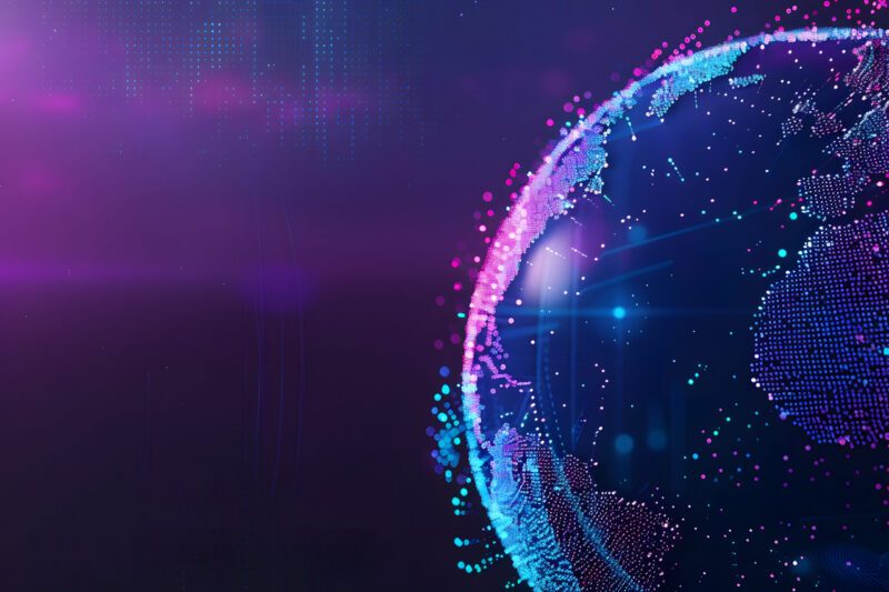 Digital globe with connected data points representing global business outlook, investment trends and economic confidence across international markets.